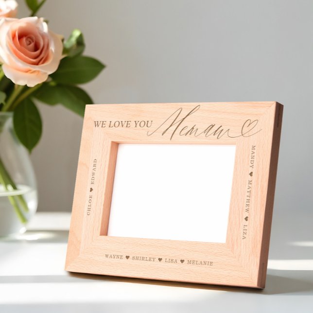 Cadres Gravés Nous t'aimons Memaw Script Heart Grandkid Names (We Love You Memaw Script Heart Grandkid Names Etched Frames)