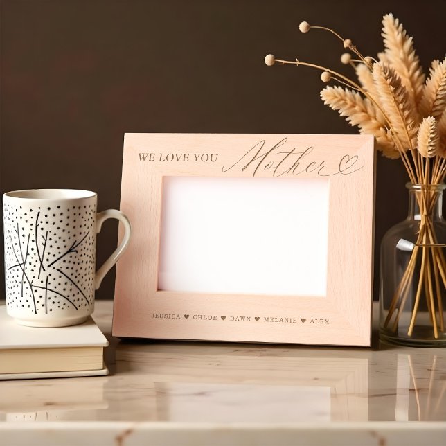 Cadres Gravés Nous t'aimons Mère Script Coeur Noms des enfants (We Love You Mother Script Heart Kids Names Etched Frames)