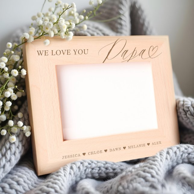 Cadres Gravés Nous t'aimons Papa Script Heart Kids Noms Keepsaké (We Love You Papa Script Heart Kids Names Keepsake Etched Frames)