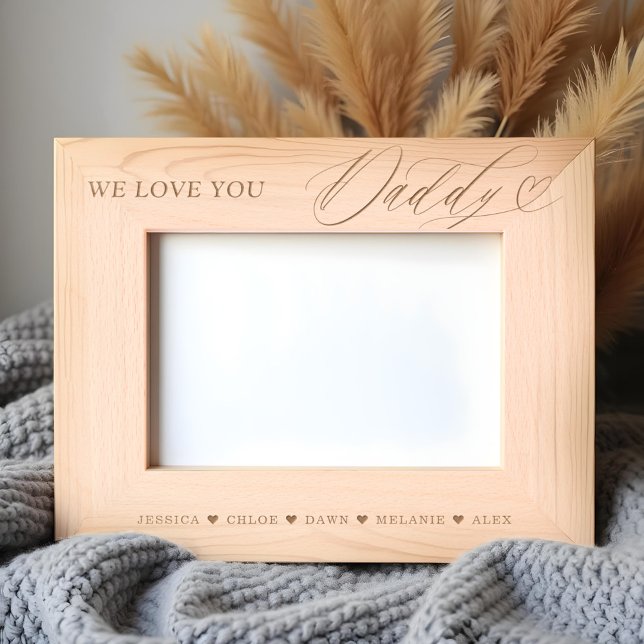 Cadres Gravés Nous t'aimons Papa Script Heart Kids Noms Keepsaké (We Love You Daddy Script Heart Kids Names Keepsake Etched Frames)