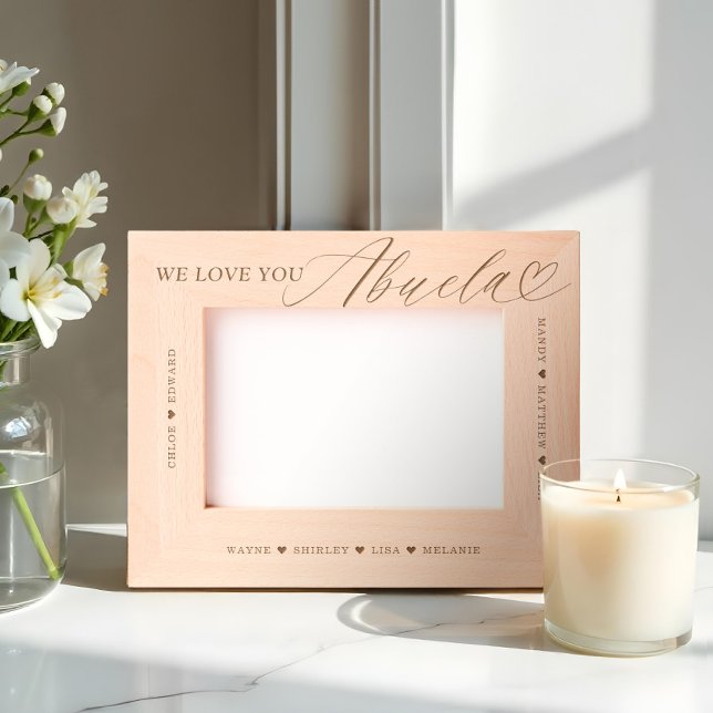 Cadres Gravés Nous Vous Aimons Abuela Script Heart Grandkid Name (We Love You Abuela Script Heart Grandkid Names Etched Frames)