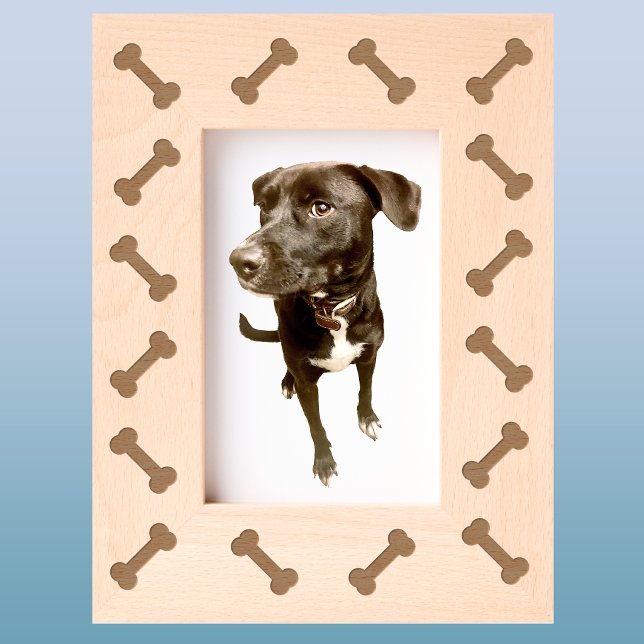 Cadres Gravés Os à Moelle Chien (Fun dog bones pattern etched wooden photo frame, perfect for pet portraits)