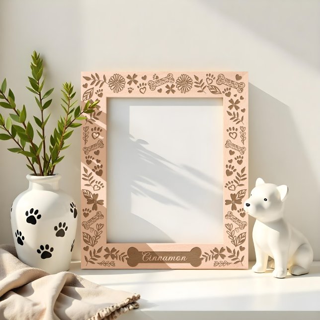 Cadres Gravés Os de chien Motif floral et feuillu Empreinte de p (Dog bone Floral & Foliage Pet Paw Print Pattern Etched Frames)