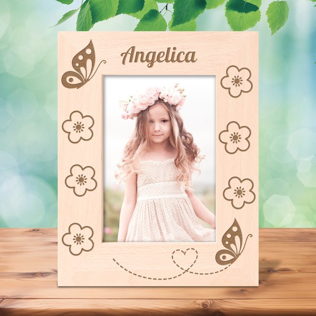 Cadres Gravés Papillons et fleurs Nom personnalisé 5x7 (Créateur téléchargé)