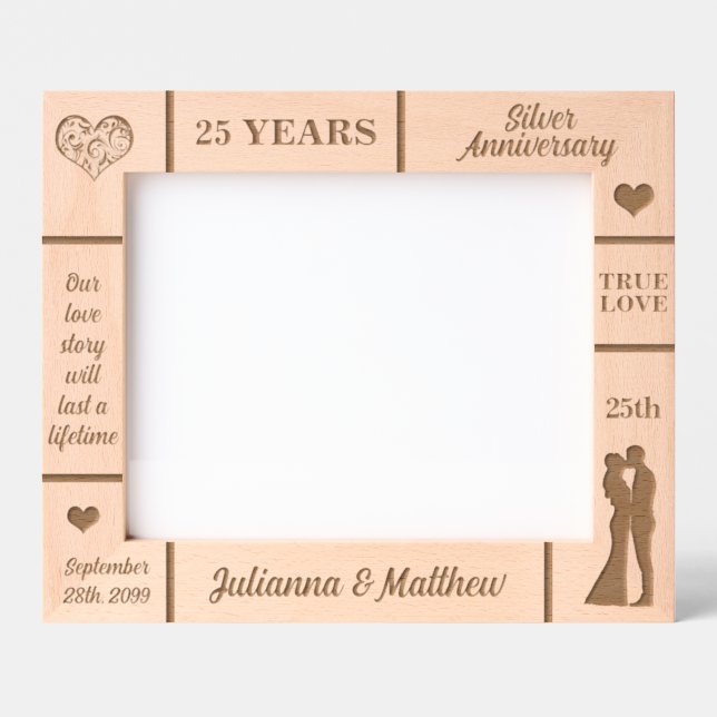 Cadres Gravés Paysage 10x8 Argent 25e anniversaire Mariage (Recto)