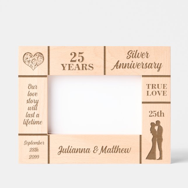 Cadres Gravés Paysage 6x4 Anniversaire du 25e Mariage en argent (Recto)