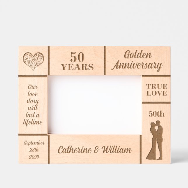 Cadres Gravés Paysage 6x4 Golden 50th Mariage Anniversary (Recto)