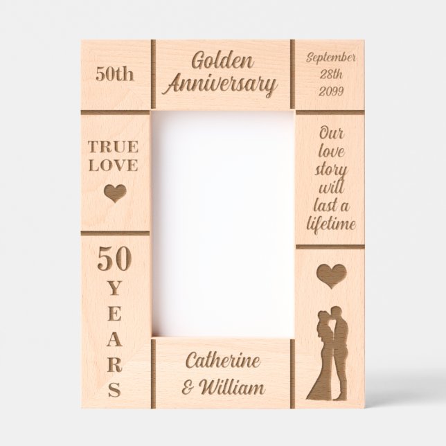 Cadres Gravés Portrait 4x6 Golden 50th Mariage Anniversary (Recto)
