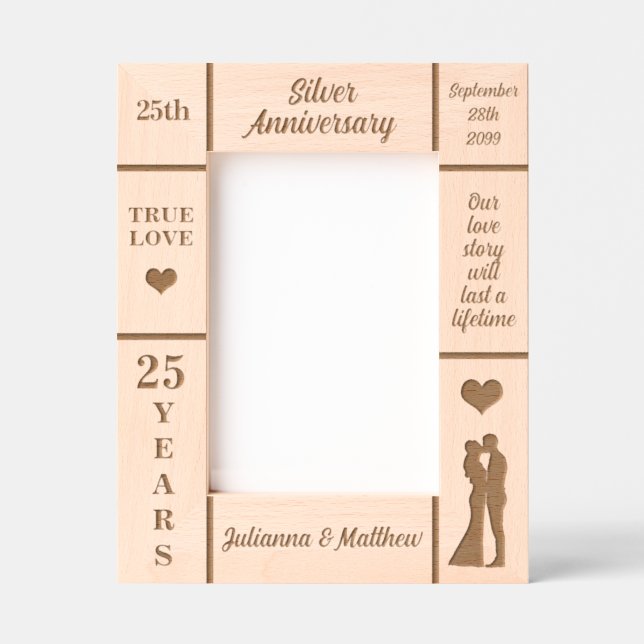 Cadres Gravés Portrait 5x7 Silver 25e anniversaire Mariage (Recto)