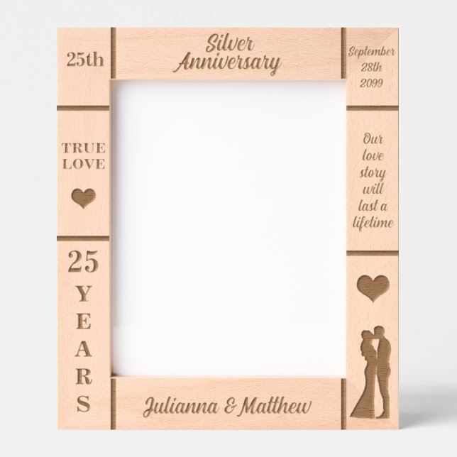 Cadres Gravés Portrait 8x10 Argent 25e anniversaire Mariage (Recto)
