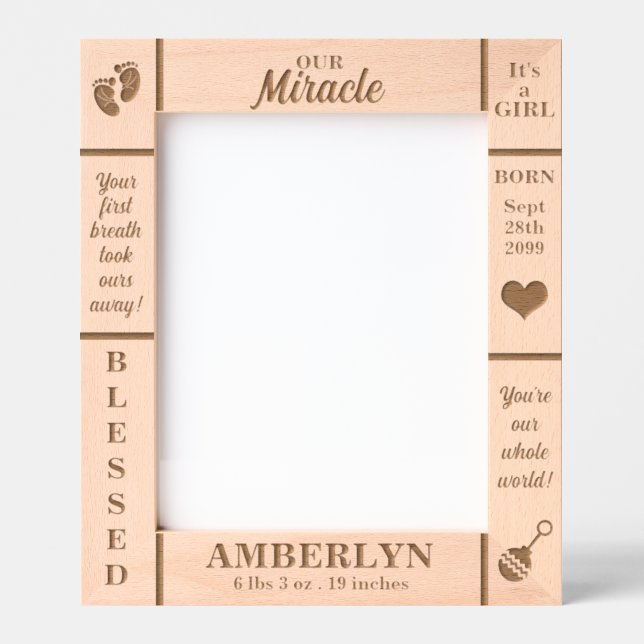 Cadres Gravés Portrait 8x10 Nouveau bébé personnalisé (Recto)