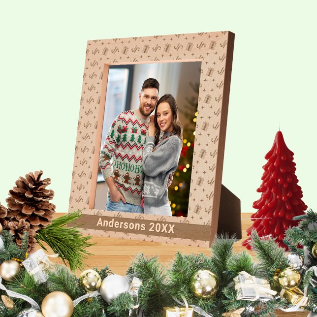 Cadres Gravés Sucres de canne de Noël et cadeaux Nom du Motif 8x (Christmas Candy Canes & Presents Pattern Name 8x10 Etched Frames)