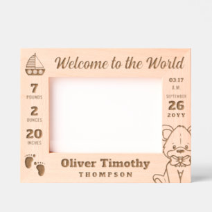 Cadres Gravés Teddy & Sailboat Bienvenue dans le monde Baby Stat