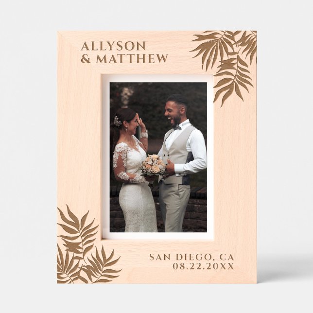 Cadres Gravés Tropical Palm Feuille Personnalisé Noms Date Maria (Créateur téléchargé)