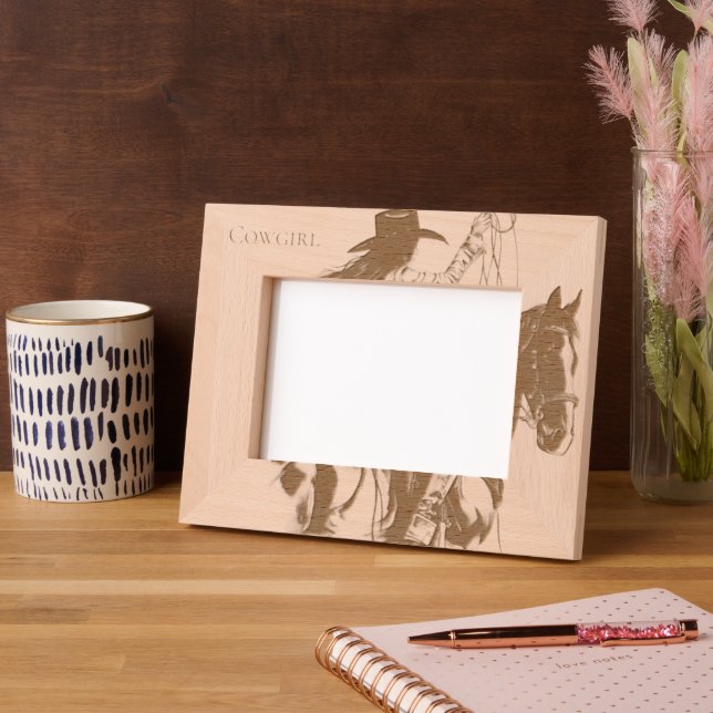 Cadres Gravés Western Cowgirl on Horse (Gauche)