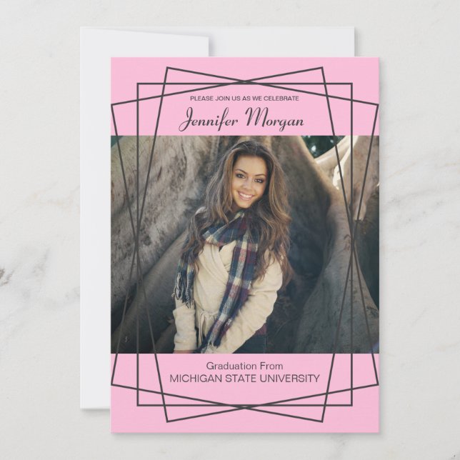 Cadres noirs modernes Photo Graduation Invitation (Devant)