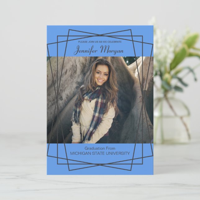 Cadres noirs modernes Photo Graduation Invitation (Debout devant)