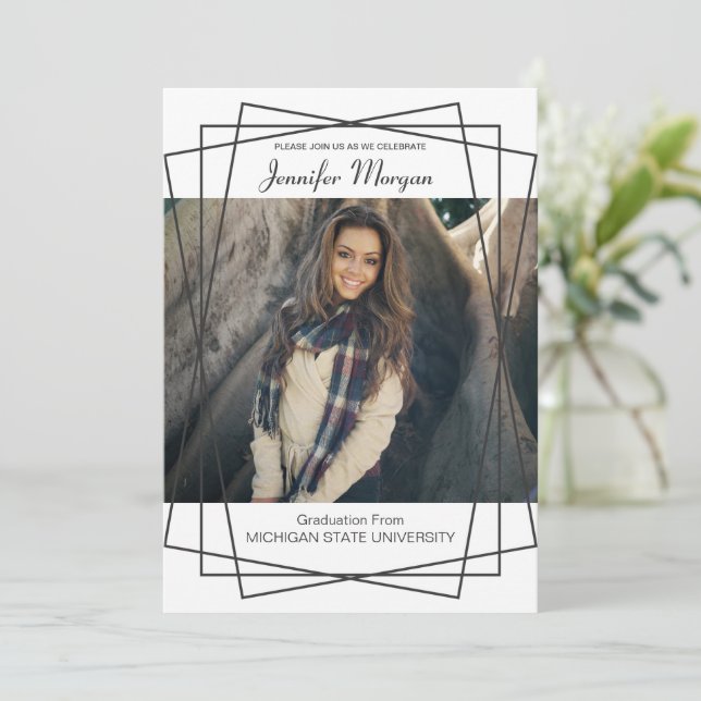 Cadres noirs modernes Photo Graduation Invitation (Debout devant)