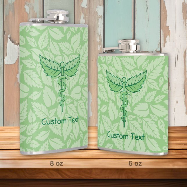 Caducee avec fond de feuilles Flacon (Créateur téléchargé)