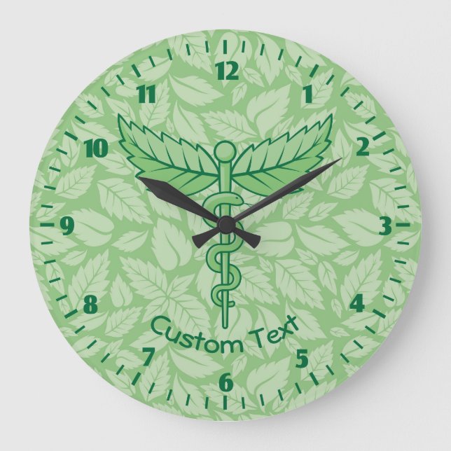 Caducée avec fond de feuilles Grande horloge (Recto)