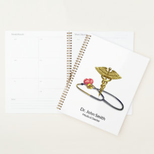 Caducée d'or & Stéthoscope médical avec Cœur