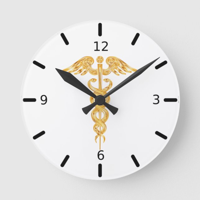 Caducée doré sur une horloge ronde blanche (Recto)