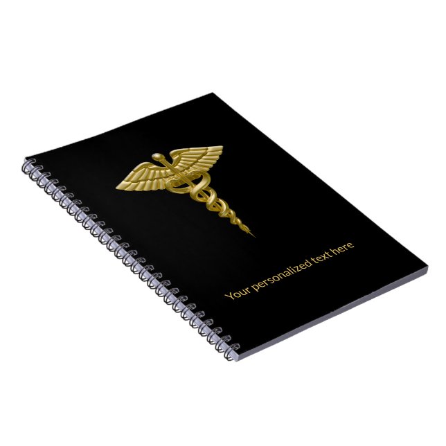 Caducée Médical Classy Or sur Fond Noir - Cahier (Côté Droit)
