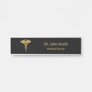 Caducée Médicale d'or sur le noir - plaque