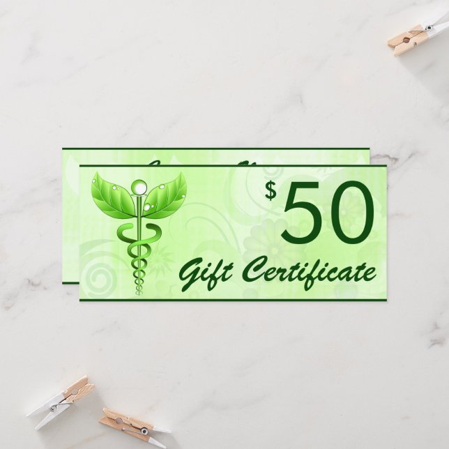 Caduceus Alternative Medicine $50 Bon cadeau (Devant/Arrière en situation)