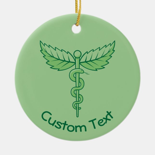 Caduceus avec ornement en céramique Feuille (Devant)