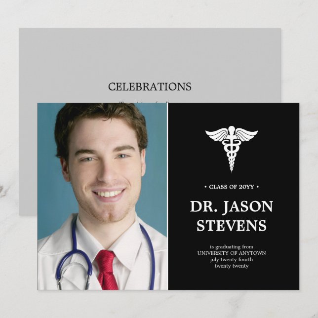 Caduceus Médicale Graduation Faire-part (Devant / Derrière)