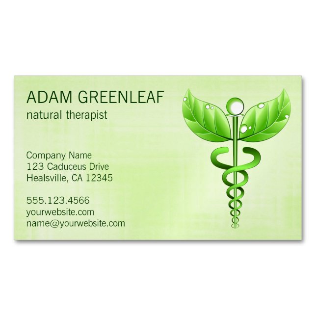 Caduceus Natural Therapist Magnet Carte de visite (devant)