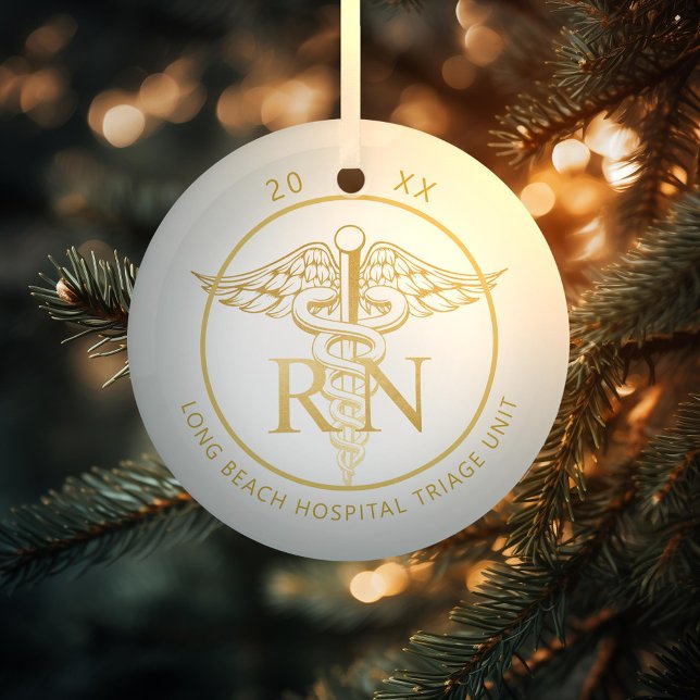 Caduceus RN Unité Médicale Ornement en verre d'or (Créateur téléchargé)
