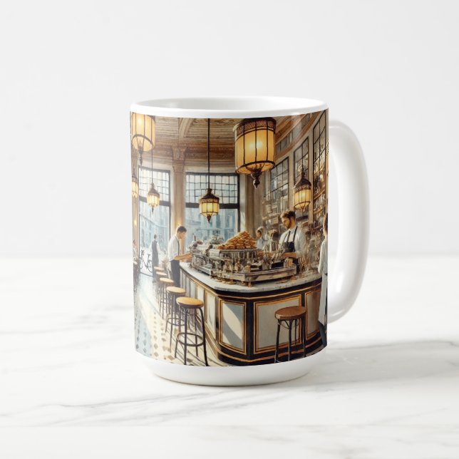 Café à Milan Aquarelle Peinture Mug (Devant droit)