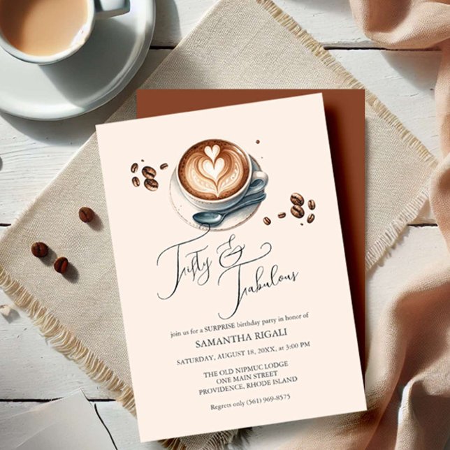 Café à thème 50e anniversaire Invitations (fiftieth birthday invitations coffee theme by Victoria Grigaliunas of Do Tell A Belle)