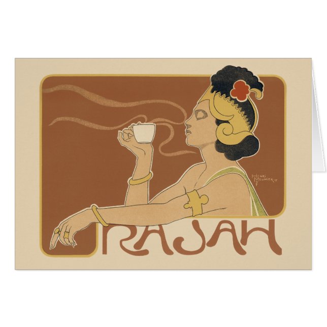 Café Art Nouveau vintage Rajah, dame avec café (Devant horizontal)