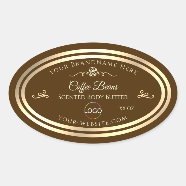 Café Brown Étiquette Gold Frame avec logo (Devant)