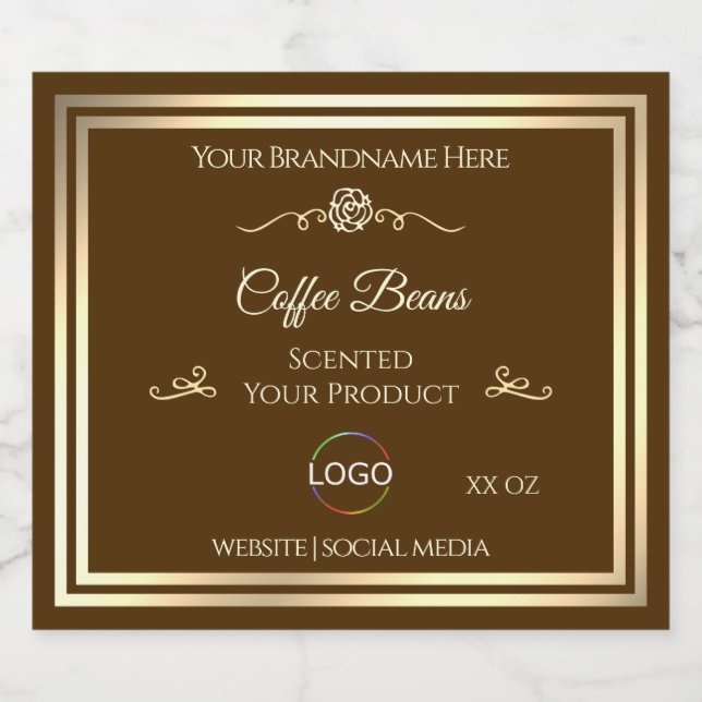 Café Brown Étiquette Gold Frame avec logo (Étiquettes simples)
