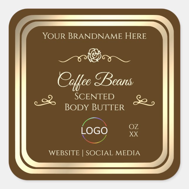 Café Brown Étiquette Gold Frame avec logo (Devant)