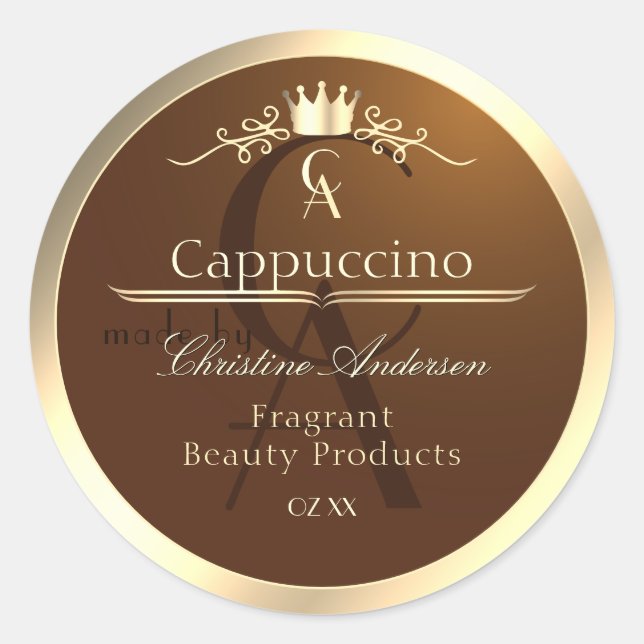 Café Brown Produit Étiquette Gold Frame et Monogra (Devant)