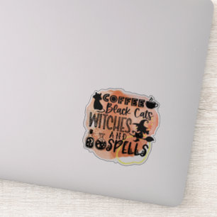 Café, chats noirs, sorcières fun Sticker Halloween