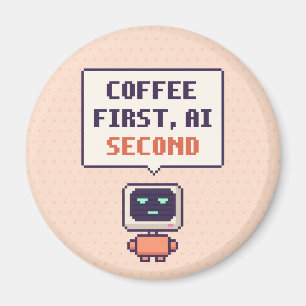 Café d'abord, AI ensuite Drôle AI Pixel Magnet