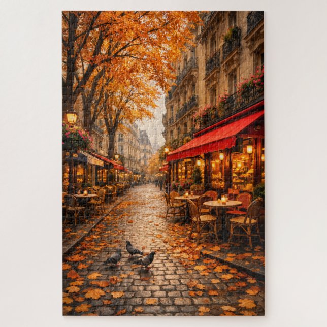 Café de rue d'automne à Paris – Puzzle chaud d'aut (Vertical)