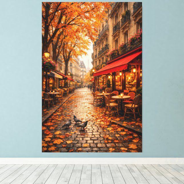 Café de rue d'automne à Paris – Toile d'art chaud  (Insitu (Plancher de Bois))