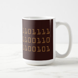 Café écrit dans une tasse à code binaire, brun