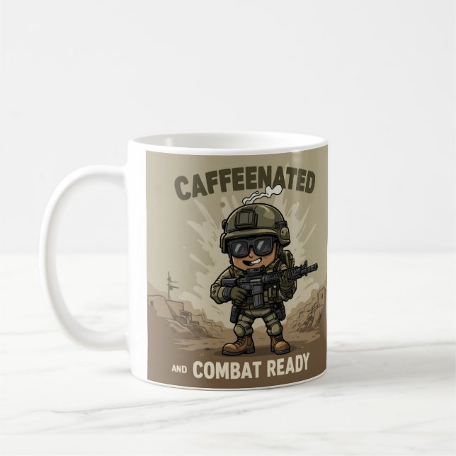 Café et prêt au combat - Mug de café patriotique (Gauche)