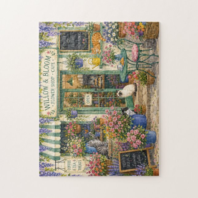 Café Fleuriste Cozy Cats Aquarelle Puzzle (Vertical)