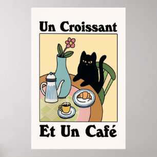 Café Français Croissant Cat Imprimer Poster