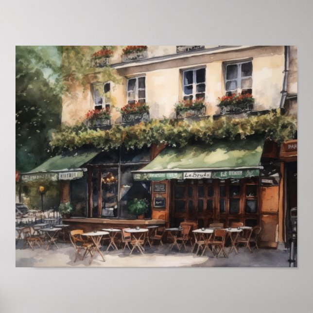 Café français Peinture Paysage Art Imprimer Poster (Devant)