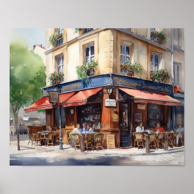 Café français Peinture Paysage Art Imprimer Poster (Devant)
